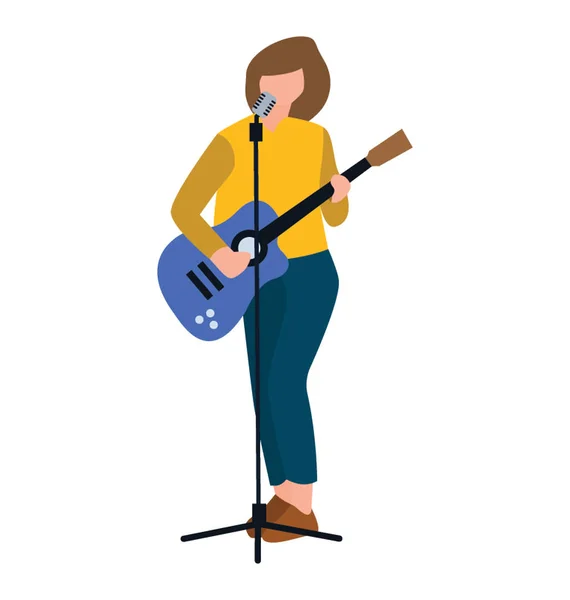 Personaje Plano Estrella Rock Femenino — Vector de stock