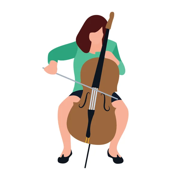 Flat Character Female Playing Violin — Stock Vector