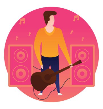 Düz yuvarlak simge, gitar gitarist 