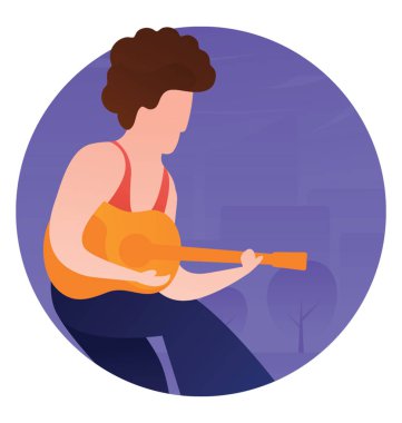 Kadın gitarist düz simgesi