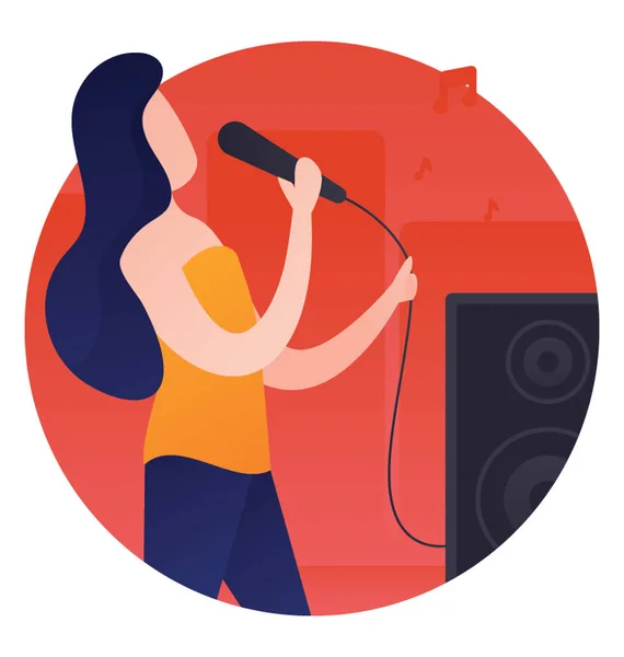 Female Musician Flat Rounded Icon Singer — Stock Vector