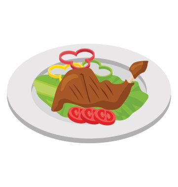 Barbekü tavuk düz izometrik simgesi.