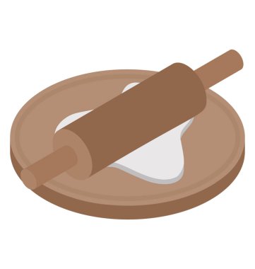 Hamur rulo düz izometrik simgesi.