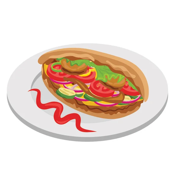 Tacos Mexicain Nourriture Sandwich Tortilla Icône Plate — Image vectorielle