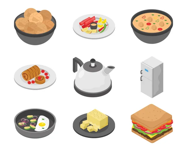 Este Paquete Iconos Planos Cocina Este Conjunto Compone Deliciosos Picantes — Vector de stock