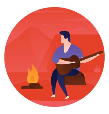 Düz yuvarlak simge kamp gitarist