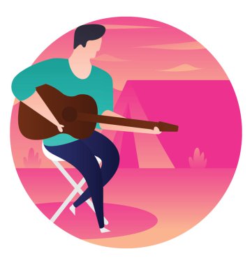 Düz yuvarlak simge kamp gitarist