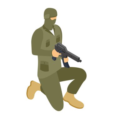 Asker, izometrik vektör simge karşı.