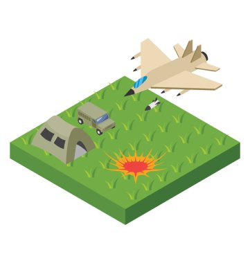 Savaş uçağı izometrik vektör simgesi.