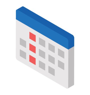 Takvim izometrik vektör simgesi