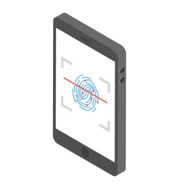 Mobil başparmak kilit izometrik simgesi, parmak izi kilit