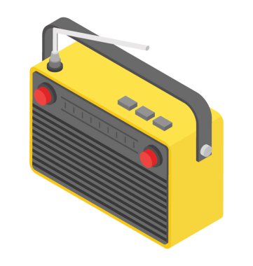 Vintage radyo alıcısı ile anten, düz vektör simgesi