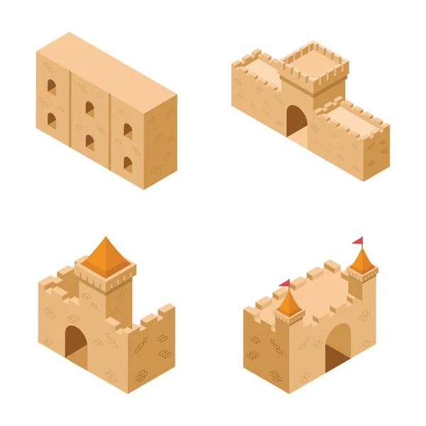 Este Paquete Elementos Del Castillo Medieval Tiene Varios Iconos Que — Archivo Imágenes Vectoriales