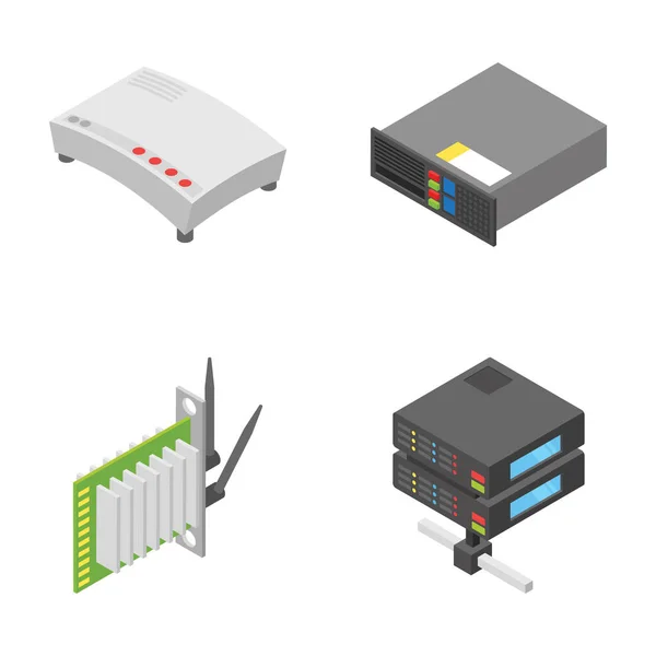 Set Icone Isometriche Colorate Rete Data Center Con Tutte Icone — Vettoriale Stock