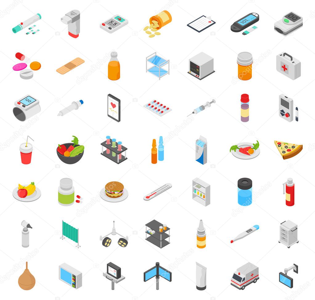 There are 55 Medical Isometric icons pack.The elements of this pack demonstrate entire medical facilities designed to accommodate medical and health related symbols.