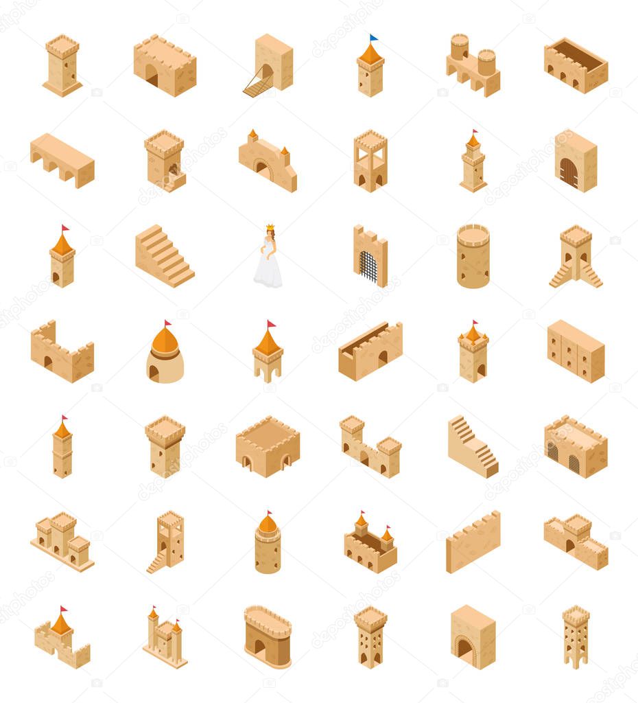 This is isometric icons pack consist of 45 medieval castle elements.This icons set  can be used in multipurpose projects. It is an amazing pack to grab and make part of your wonderful collection.