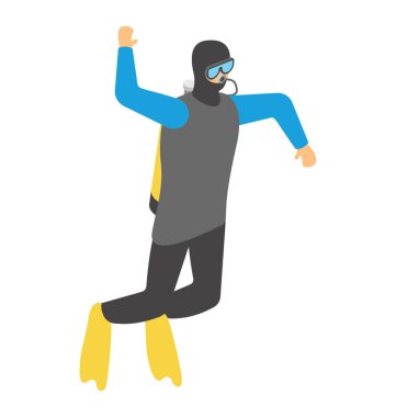 Snorkeler Deep 'in Isometric simgesi, deniz, dalgıç, dalış, şnorkelleme, aquanaut, yüzücü, şnorkeler, Frogman, vektör, ikon, izometrik,  