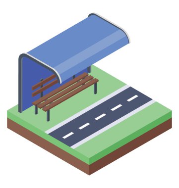 İzometrik vektör simge otobüs durağı.