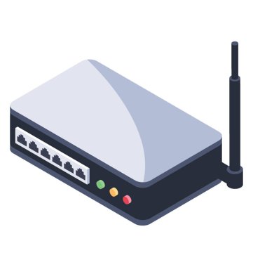 WiFi yönlendirici, kablosuz ağ paylaşımı, izometrik simgesini
