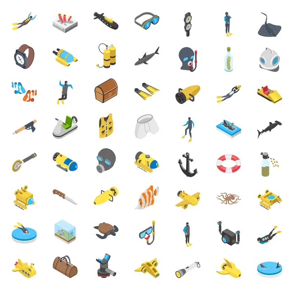 Estos Son Iconos Isométricos Sobre Tema Del Buceo Este Paquete — Vector de stock