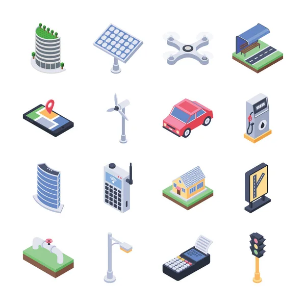 Das Pack Der Smart City Icons Umfasst Eine Breite Palette — Stockvektor