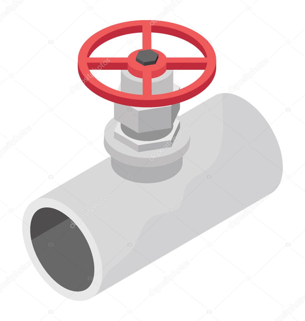 Pipe valve isometric icon, water suction pipe