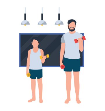 Baba ve oğul düz simgesi tasarım, fitness eğitimi
