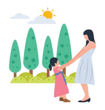 Anne ve kızı oyun düz simge park