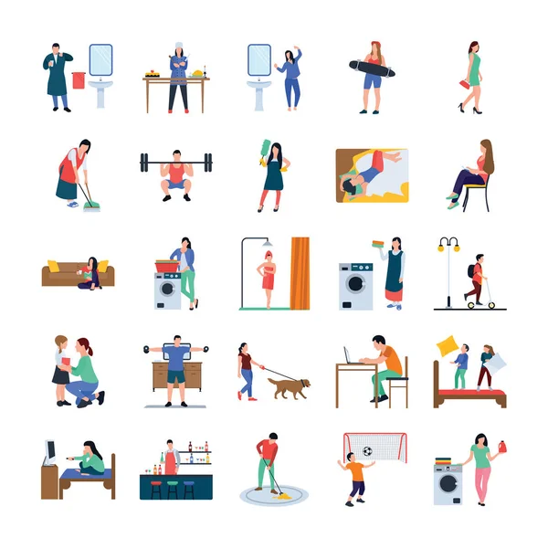 Daily life flat icons pack is here, portraying some icons that can solve your work problems. You can get positive response of viewers by holding helpful visuals of this pack. Grab this set to utilize in relevant field. — Stock Illustration Daily Life Flat Icons Pack Here Portraying Some Icons Can Royalty Free Stock Illustrations