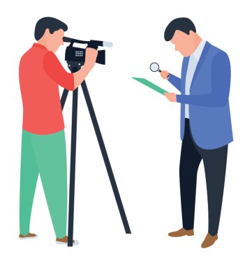 Gazeteci düz illüstrasyon vektör, haber muhabiri