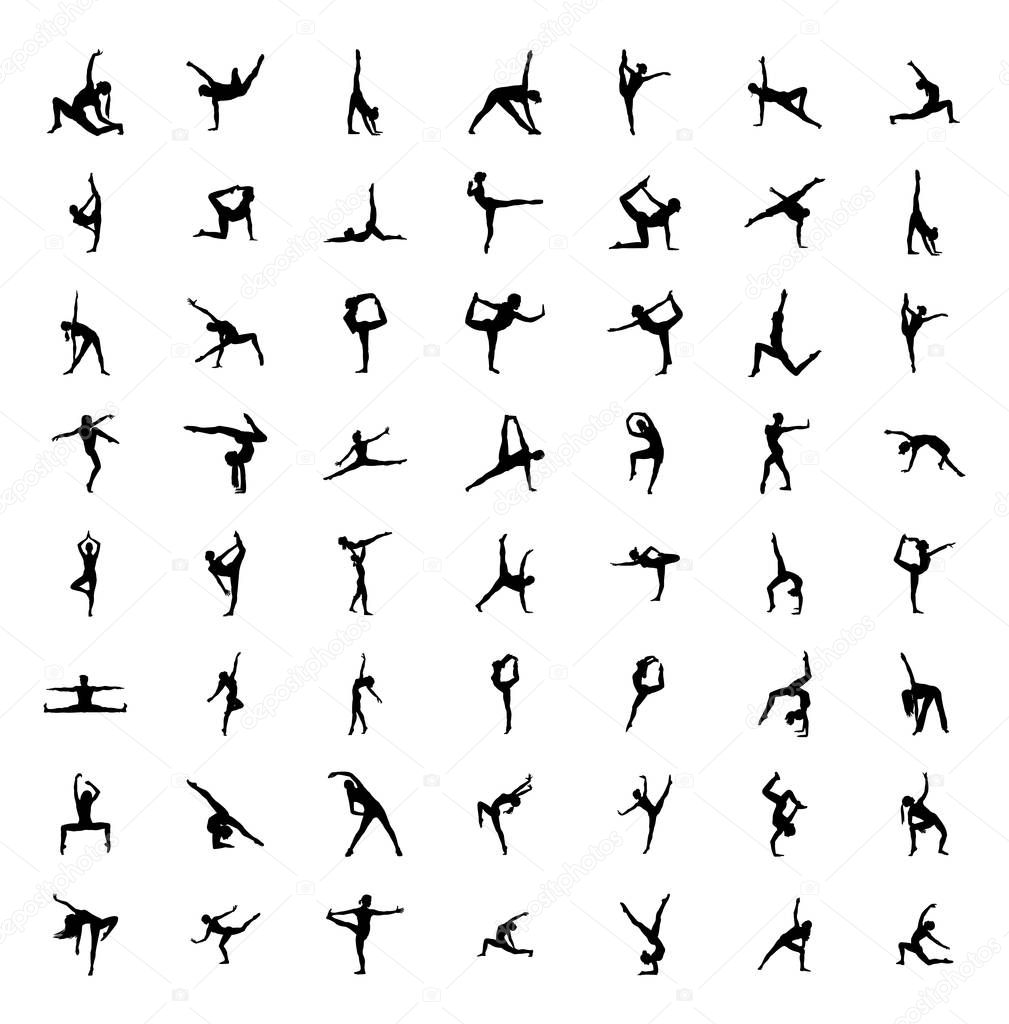 Fascinate yourself and spectators as well because, here is easy gymnastic poses silhouette pack. These rectifiable icons can be used in web designing, graphic designing, gymnastic training centres, fitness institutes, and much more.  