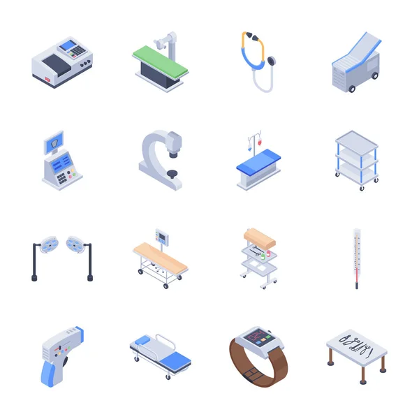 Perfect Set Medical Equipment Icons Isometric Style Best Hospital Clinical — Stock Vector