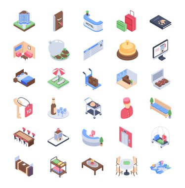 30 otel servisi, Resepsiyon personeli, Oda Servisi için turistik bir paketi ile izometrik görsel mükemmel kullanılabilir içinde seyahat içinde hotelling ve diğer ilgili projeler, bu simgeler ihtiyacınız göre düzenlenebilir. Yakala ve kullanın 