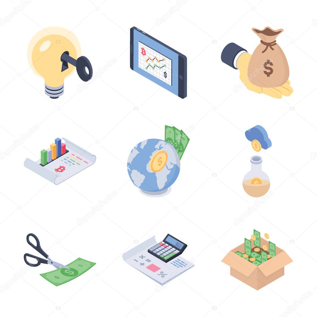 If you are searching for global fundraising and financial trends isometric vectors pack, don't go anywhere here is what you want. Fix these visuals and use as per your business needs. 