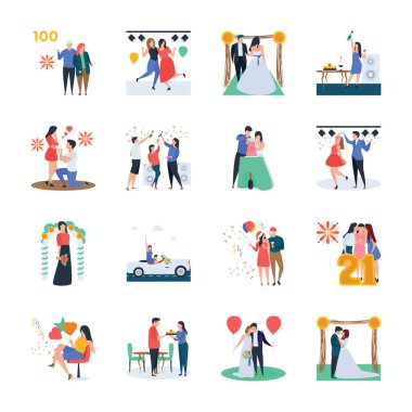 Düğün töreni, kutlama, parti, doğum günü vektör kümesi