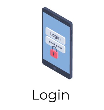 Mobil giriş kutsal kişilerin resmi içinde izometrik vektör tasarımı.