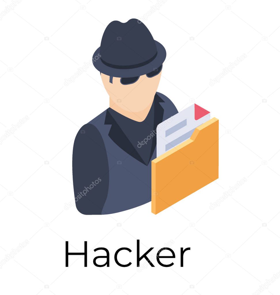 Isometric design of hacker icon.