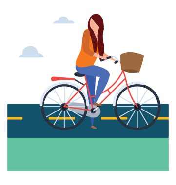 Tatil, düz vektör çizimde Bisiklete binme 