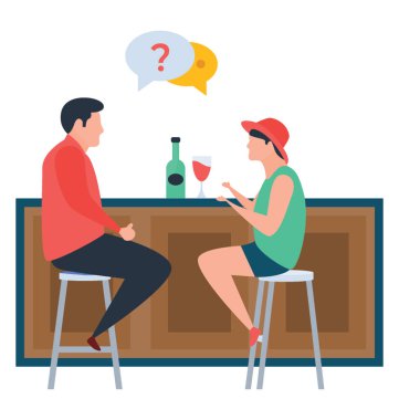 Bir barda şarap içme, illüstrasyon tasarımı düz 