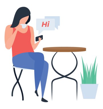 Mobil Sohbet, kadın manifatura illüstrasyon 