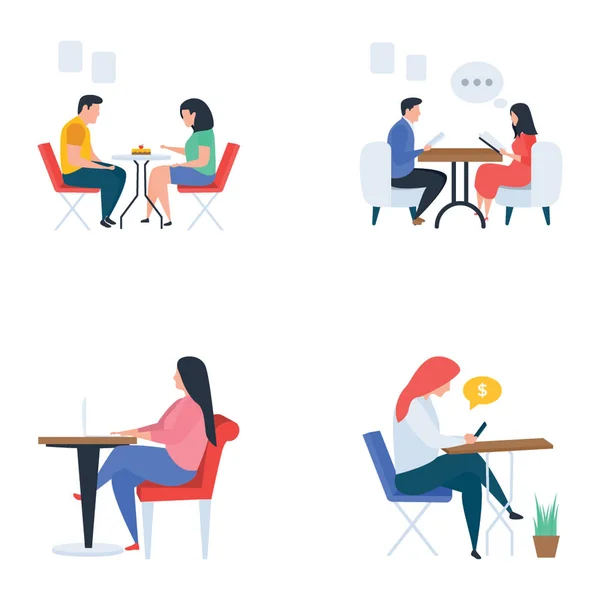 Meetings Refreshment Flat Illustrations Set — Stock Vector