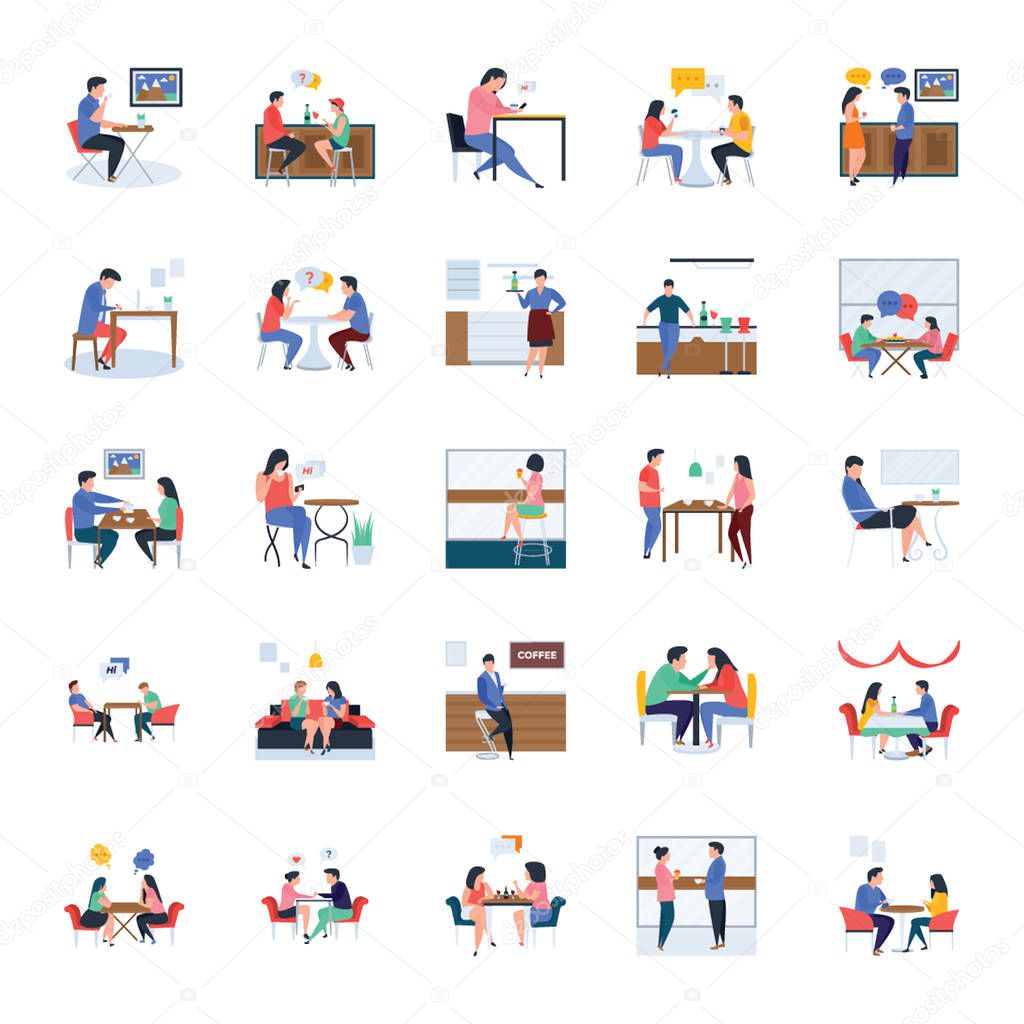 Restaurant and Meetings Flat Illustrations Pack 