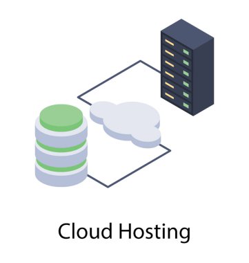 İzometrik vektör tasarımı, simge barındırma bulut.