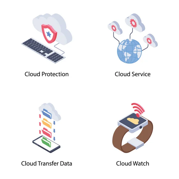 Isometrische Symbole Der Cloud Technologie — Stockvektor