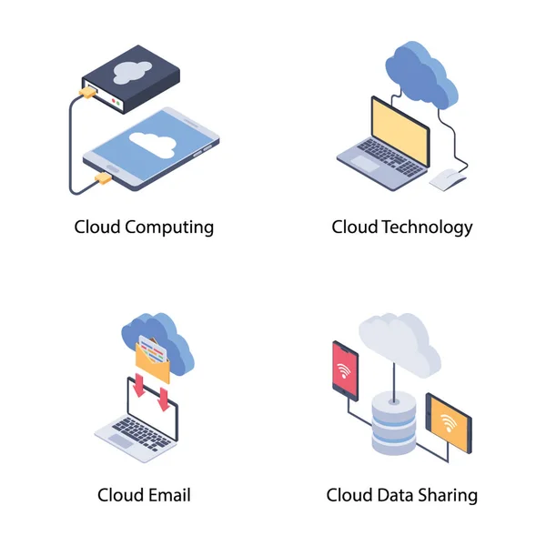 Paquete Iconos Tecnología Nube — Archivo Imágenes Vectoriales