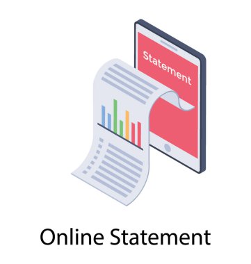 Online banka ekstresi simgesinin İzometrik tasarımı.