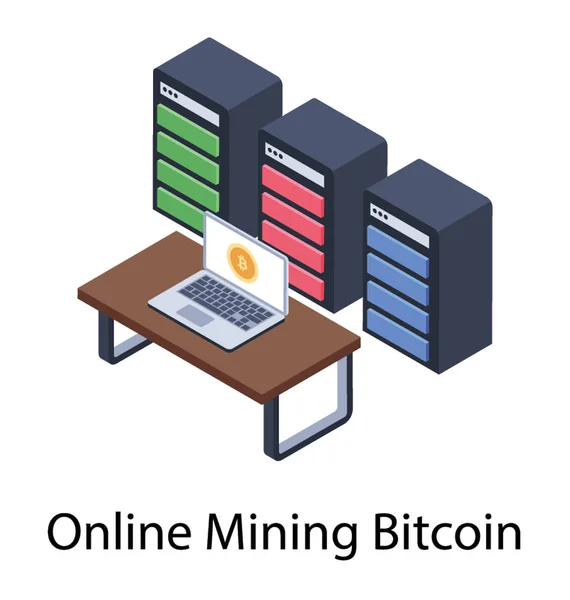 Mineração Online Bitcoin Ícone Isométrico —  Vetores de Stock