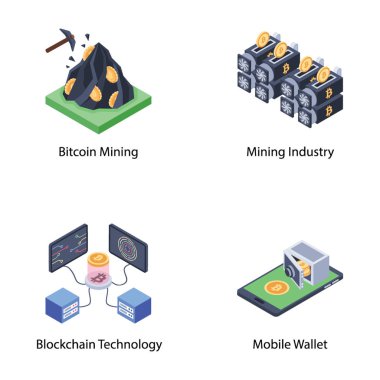 Isometrik Simgeler Seti Güvenli Bitcoin