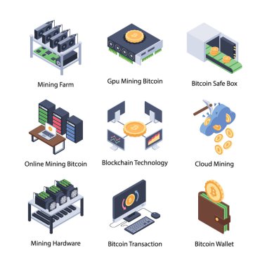 Güvenli Bitcoin Isometrik Simgeleri