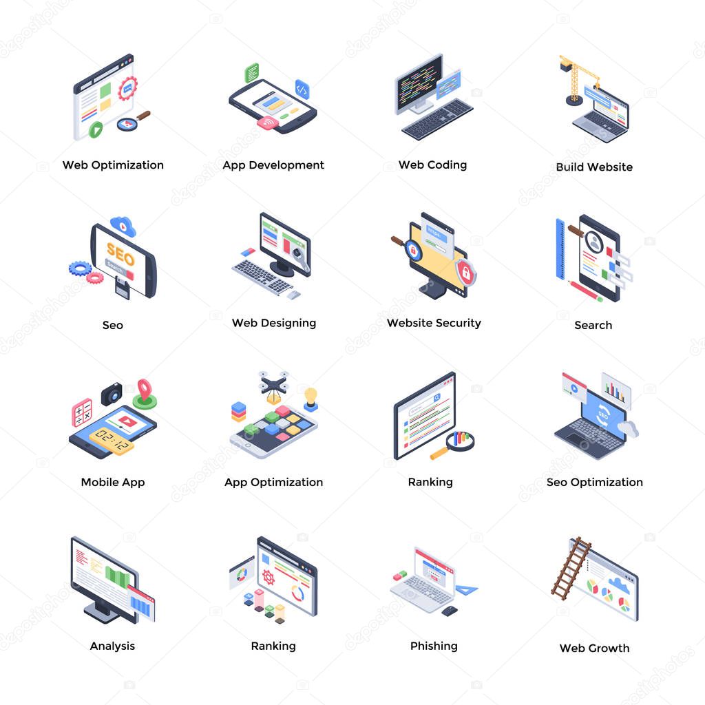Web Development Isometric Icons